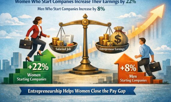 Women wo start companies increase their earning by 22%