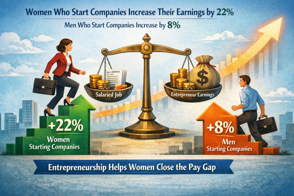Women who start companies increase their earnings by 22%
